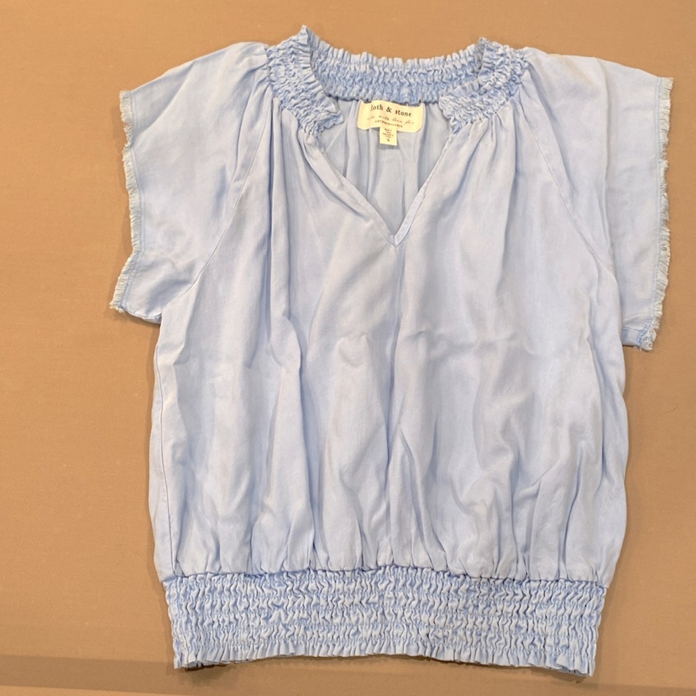 Cloth & Stone short sleeve blouse with fringed edge sleeves